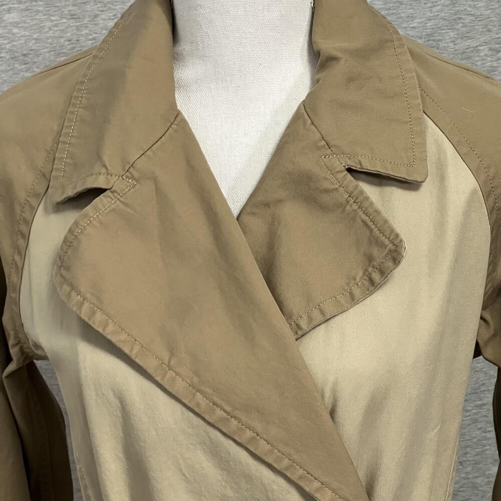 Free Assembly Trench Coat Womens XS Khaki Colorblock Double Breasted Belted - Picture 13 of 15